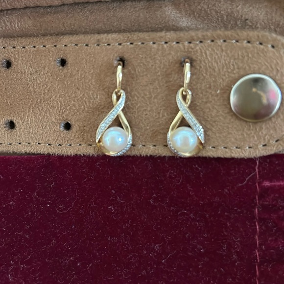 Honora 14KT Gold Freshwater Pearl & Diamond Earrings - Picture 2 of 7